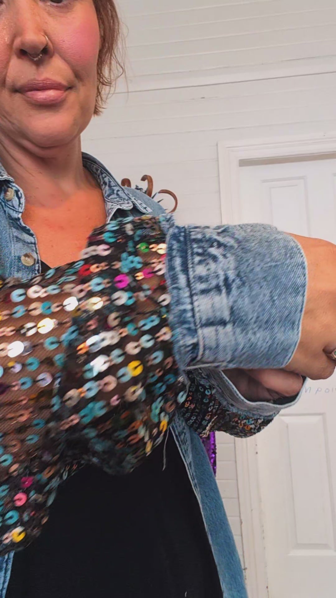 Sequins sleeved denim shirt/Jacket
