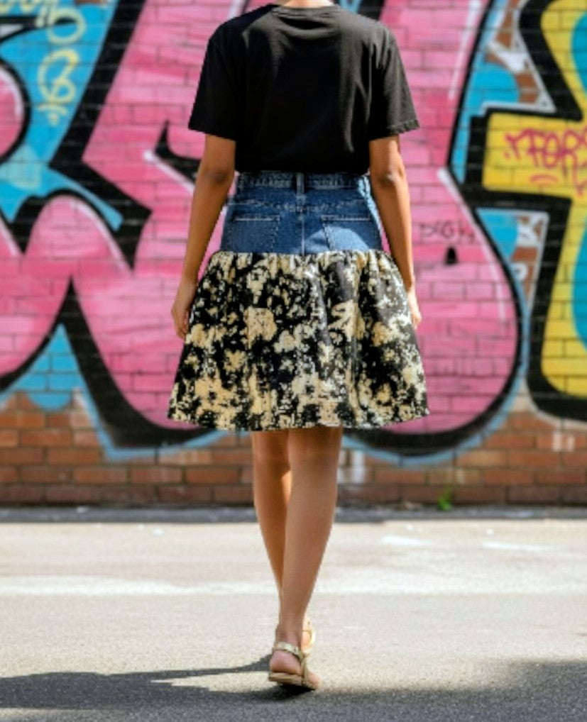 Denim gold shimmer skirt