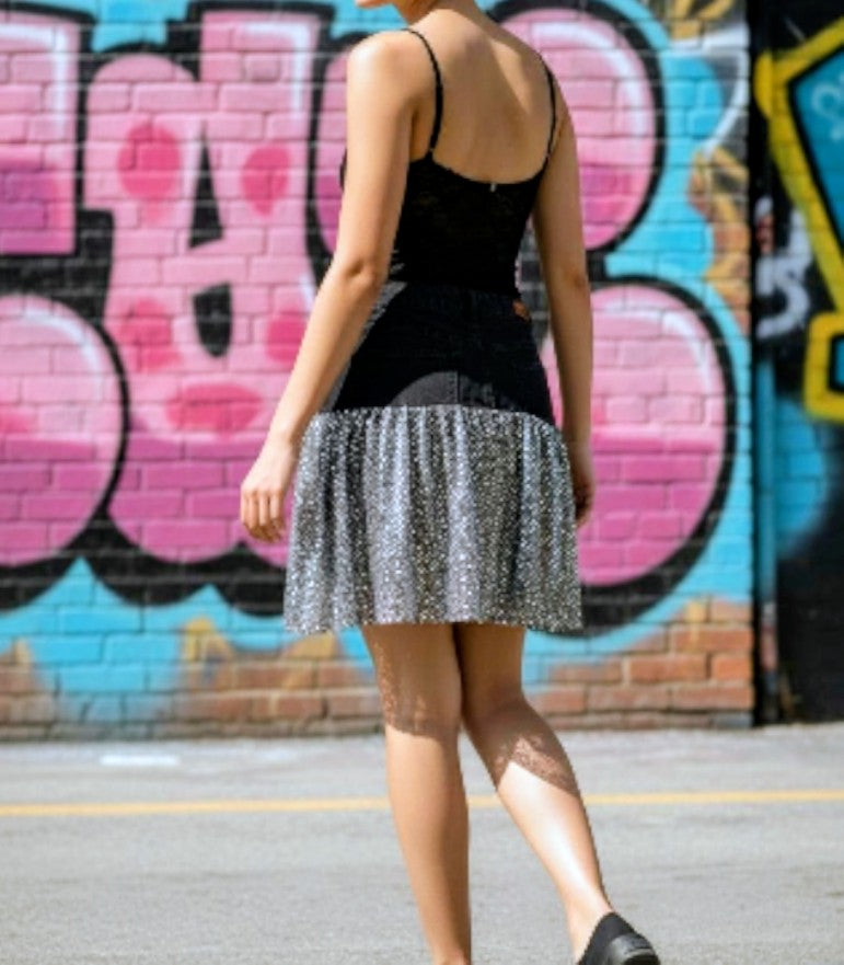 Black denim sparkle skirt