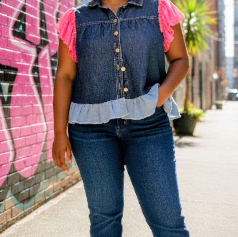 Denim frill shirt