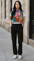 Patchwork oversized winter crop vest