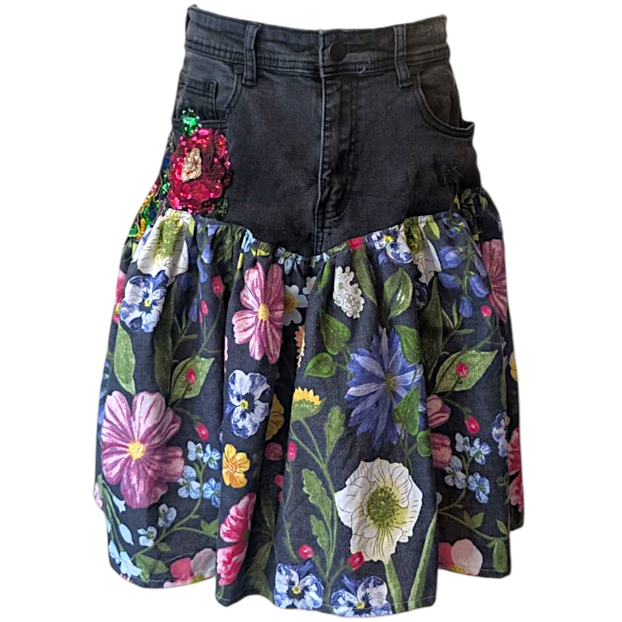 Reworked denim skirt