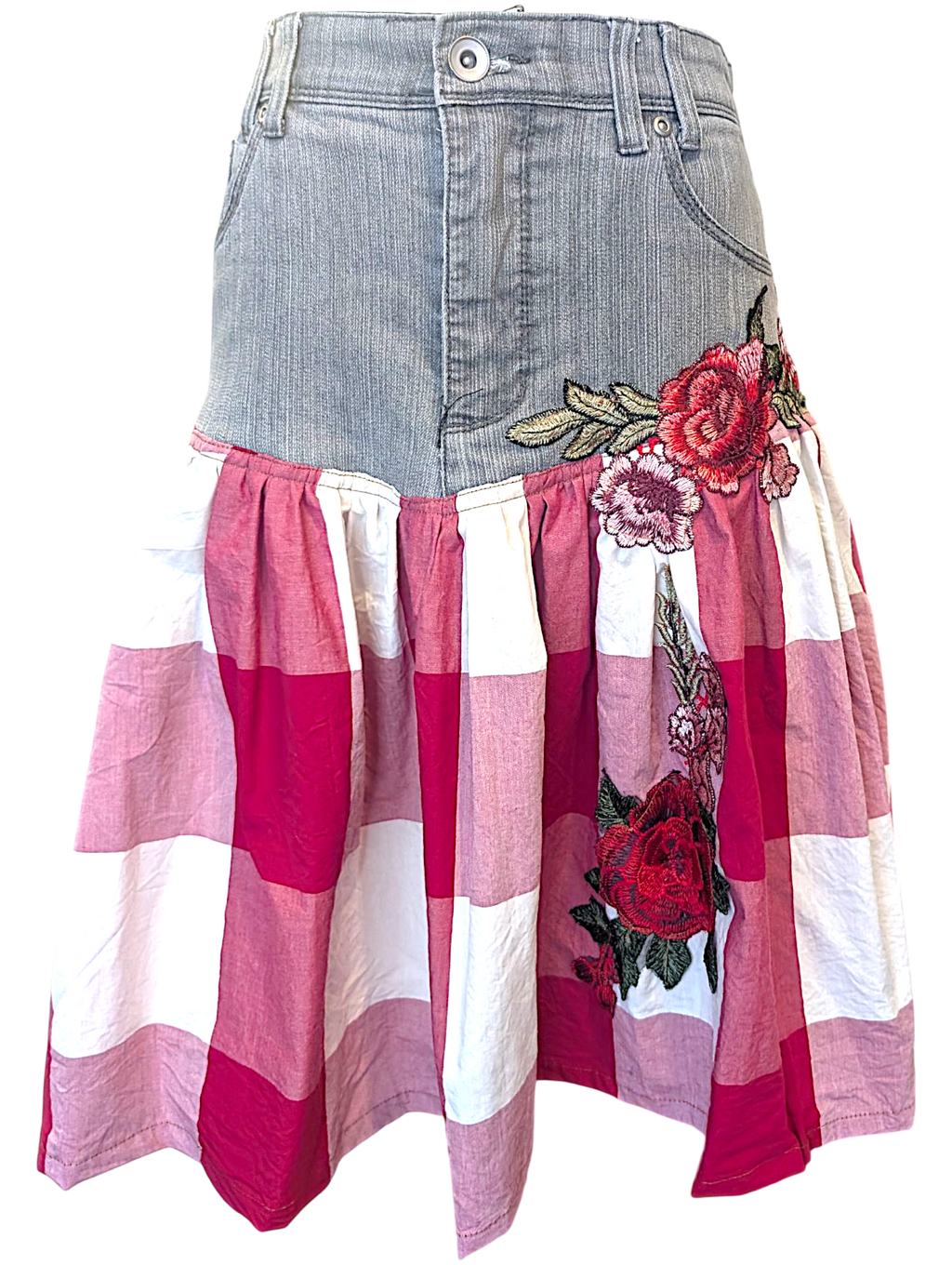 Reworked denim skirt