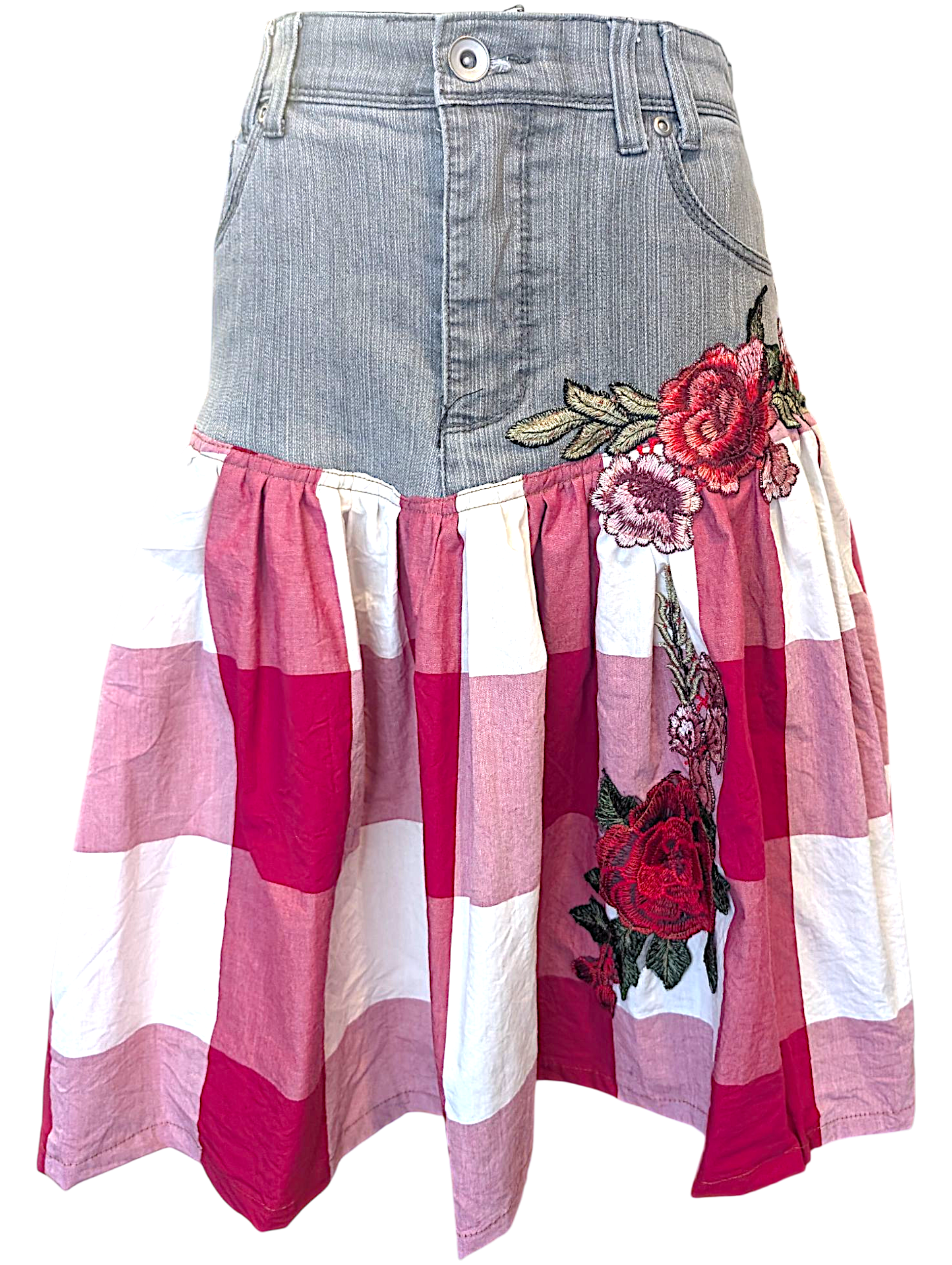 Reworked denim skirt