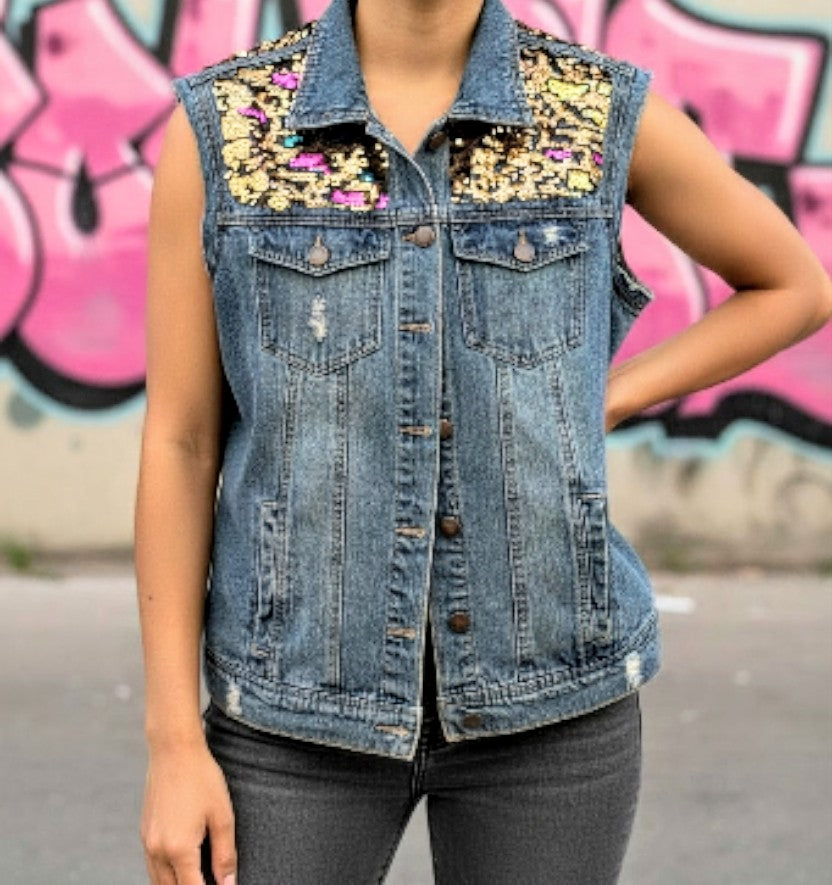 Leopard print sparkle vest