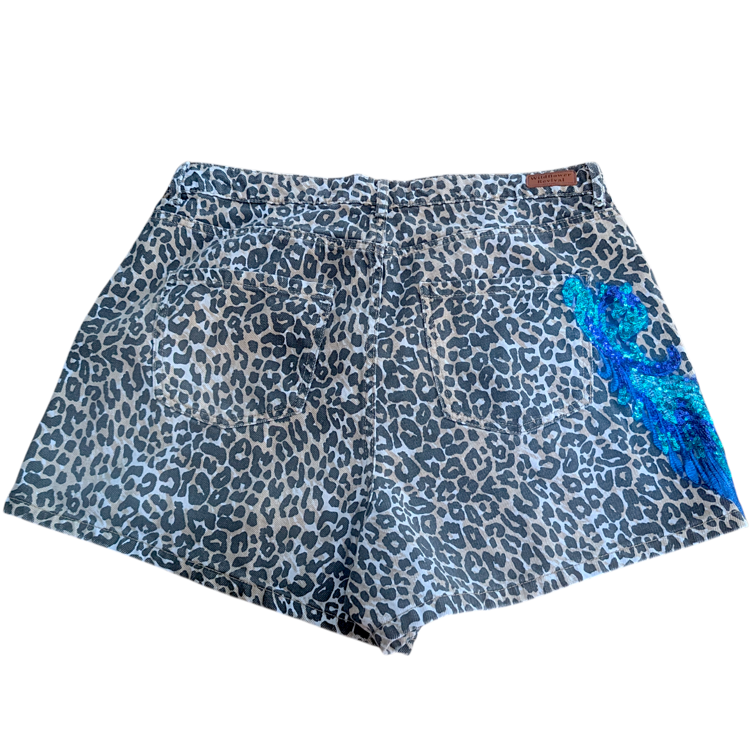 Leopard print denim shorts