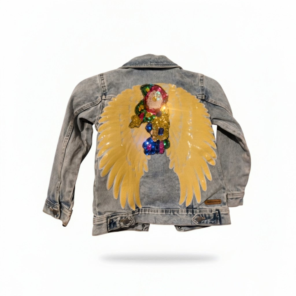 Winged flower denim jacket