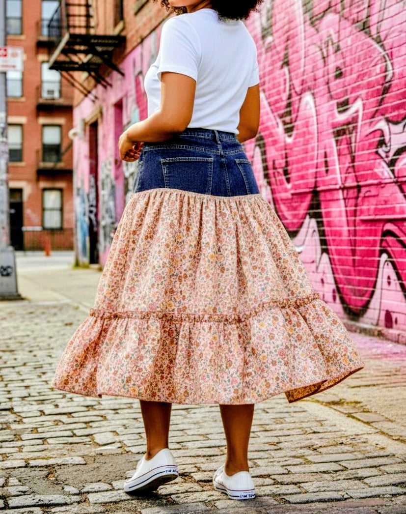 Denim patchwork skirt