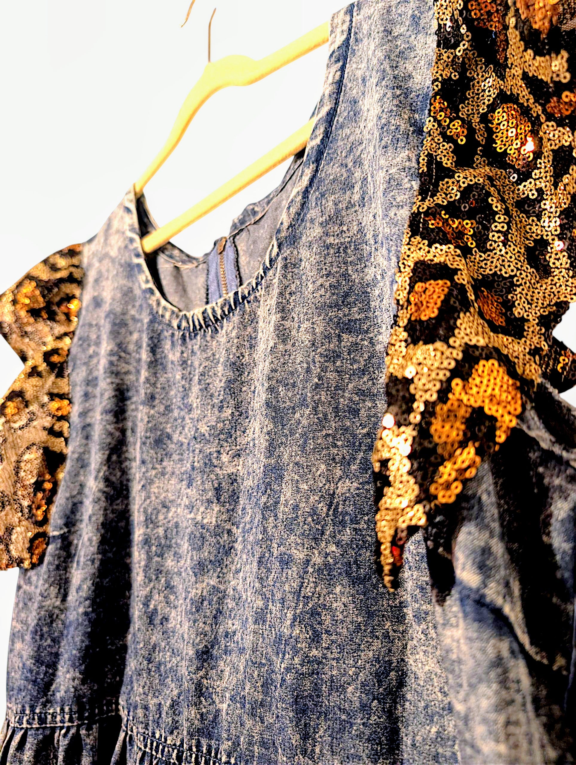 Leopard print sequins frill dress