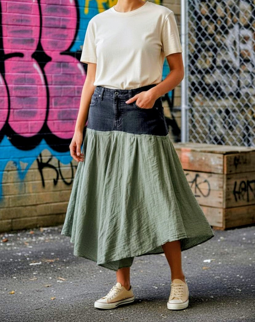 Reworked maxi denim skirt