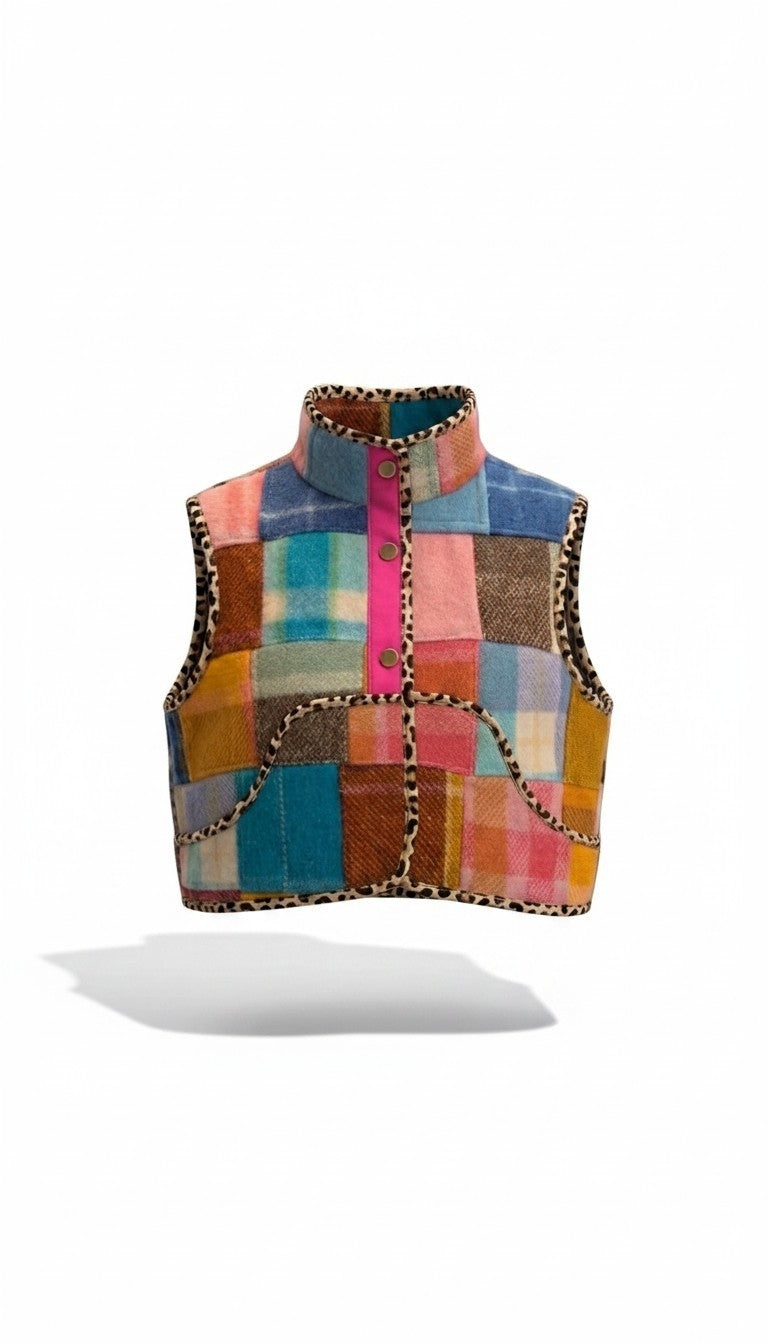 Patchwork oversized winter crop vest