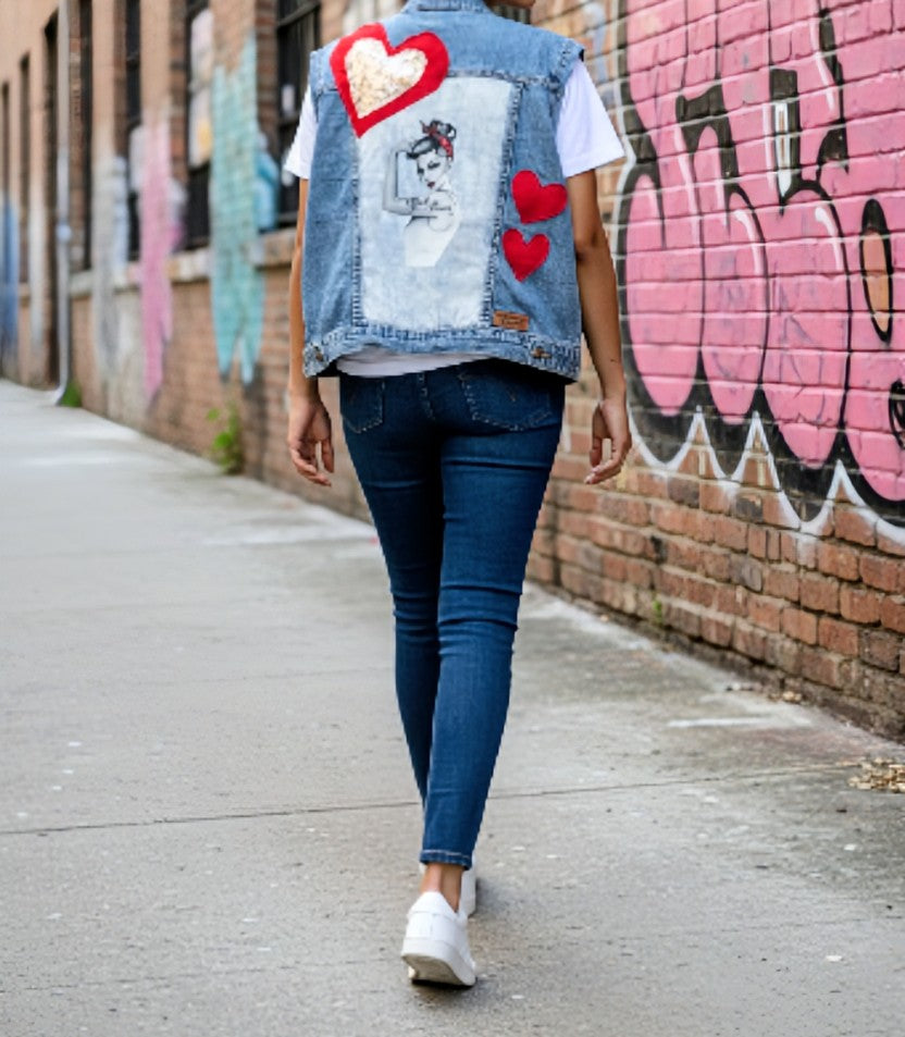 Girl power denim vest