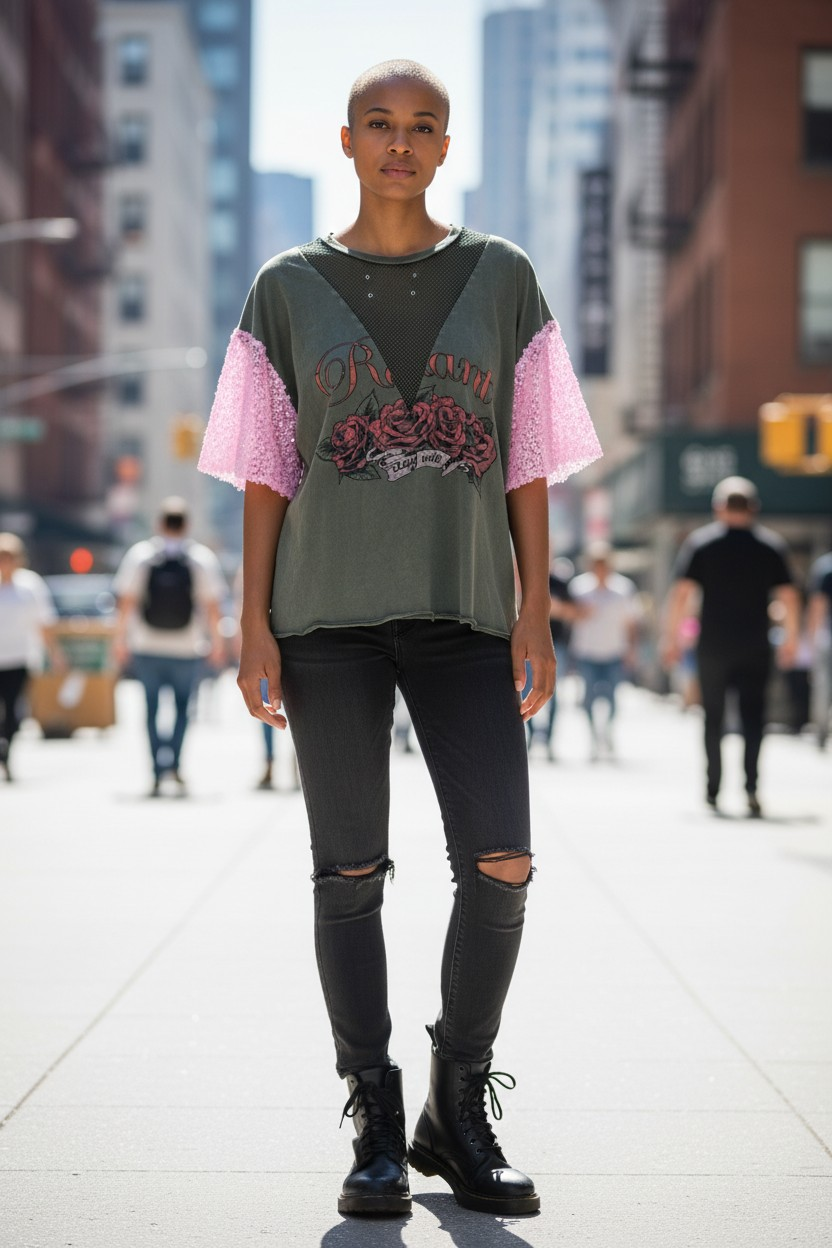 Mesh and sequins tshirt