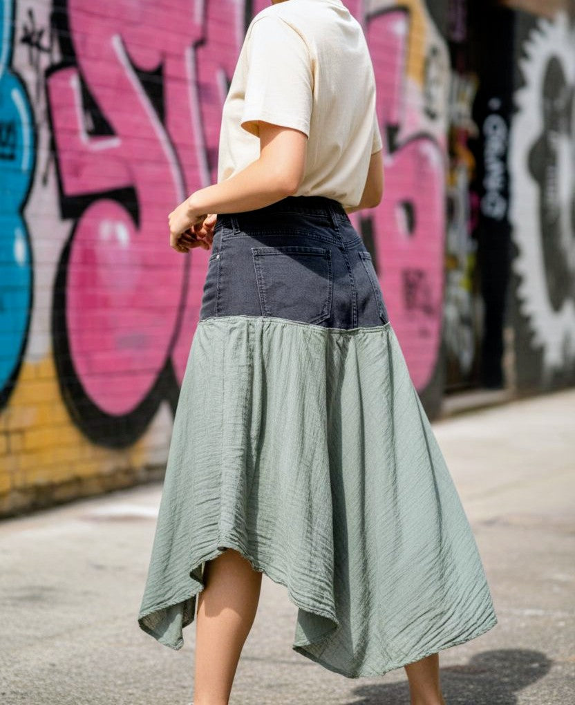 Reworked maxi denim skirt