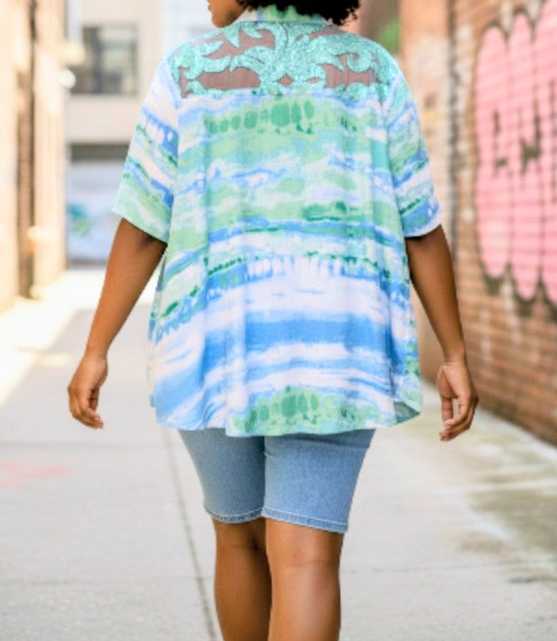 Oversized tie dyed sequins shirt
