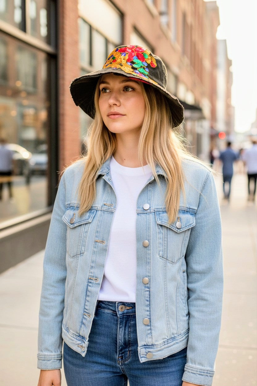 Recycled Denim wide brim hat