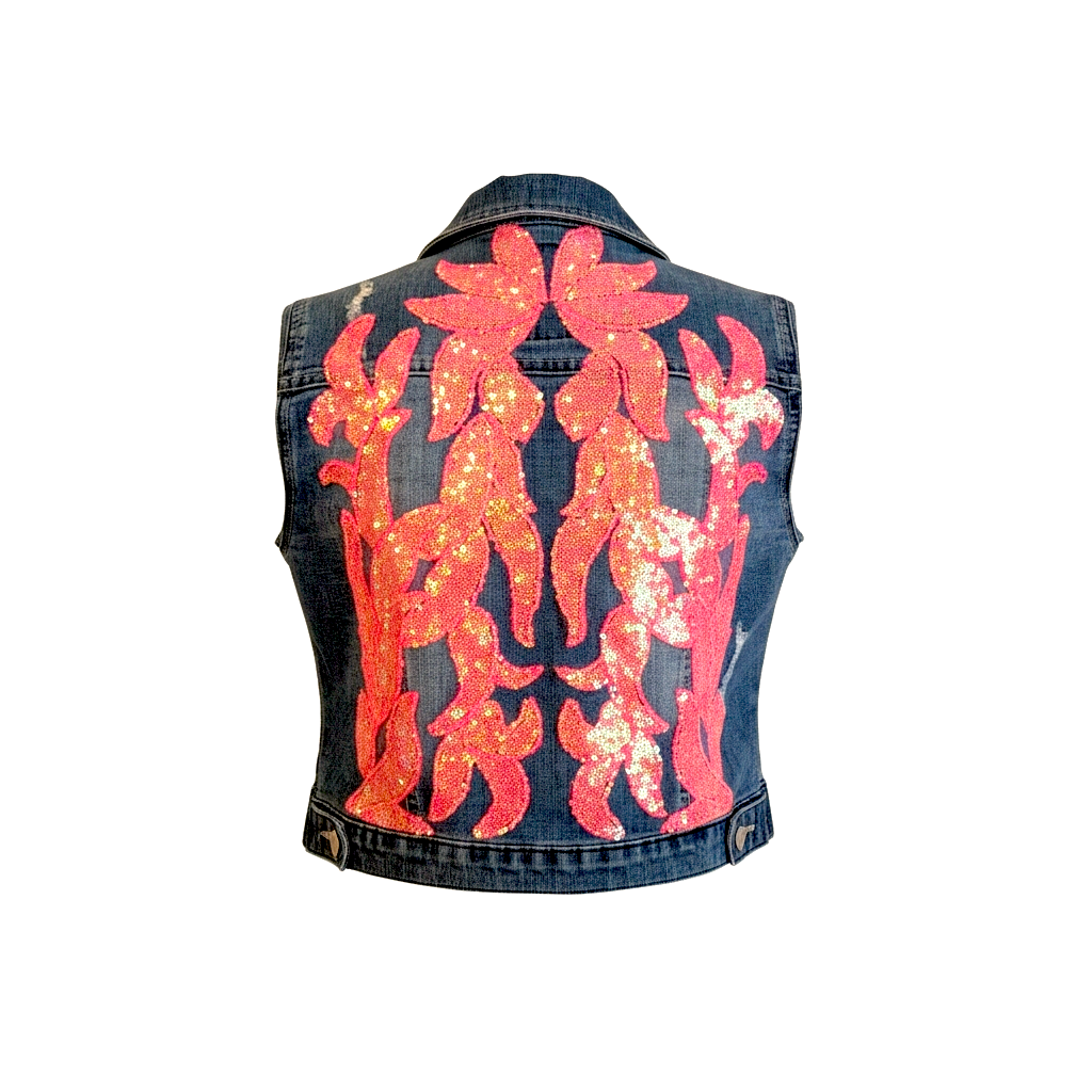 Hot pink sequins denim vest