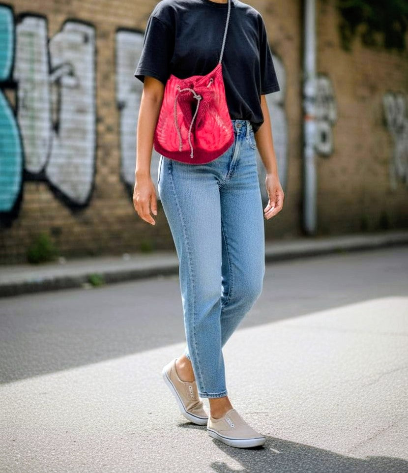 Pink winged towelling tote