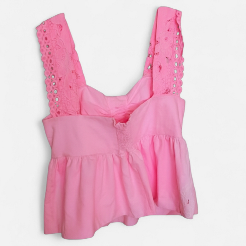 Fluro pink vintage embroidered sweetheart tank