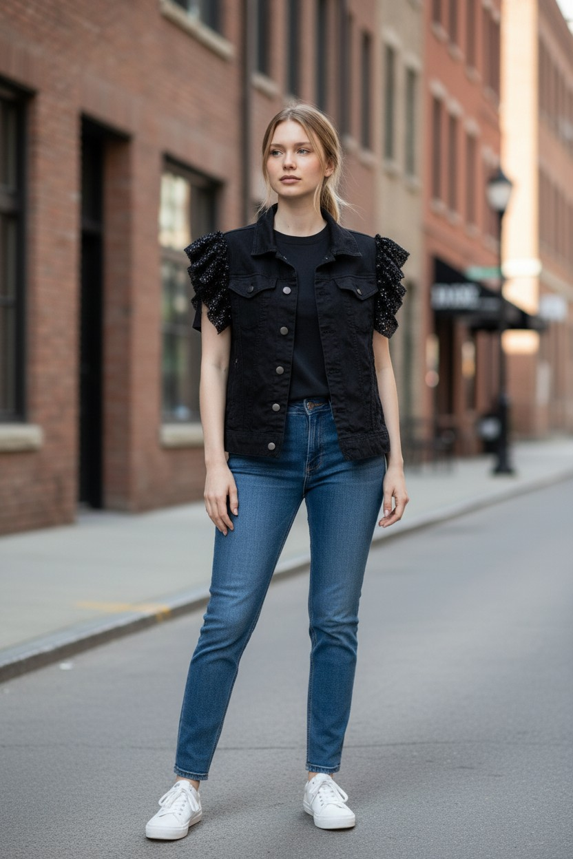 Black frill vest