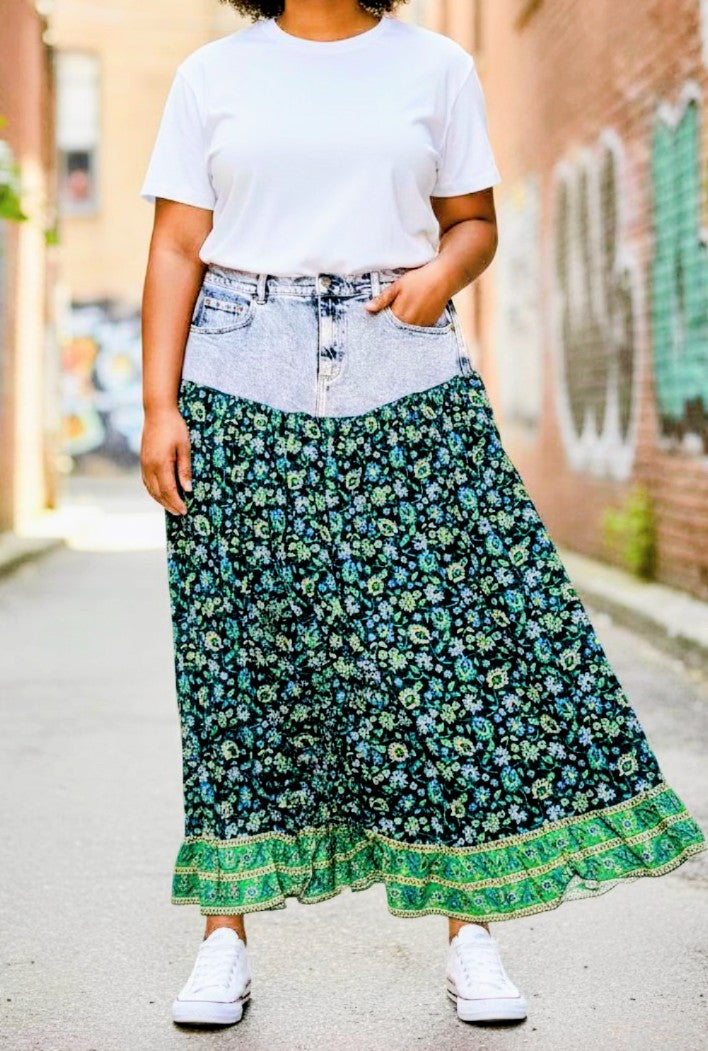 Denim maxi skirt