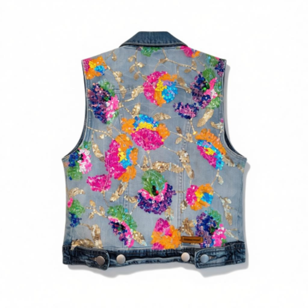 Fluro flower denim vest