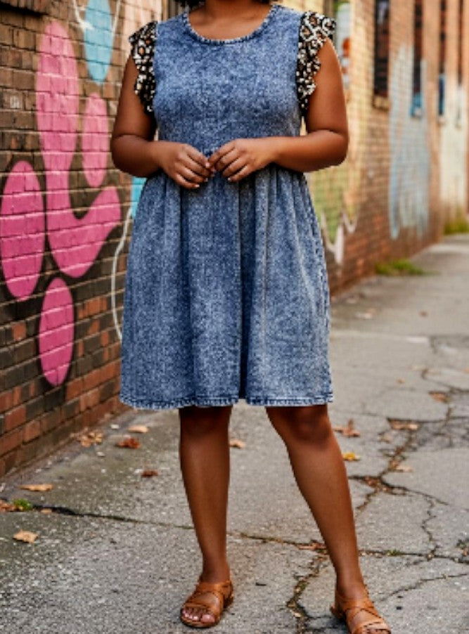 Leopard print sequins frill dress
