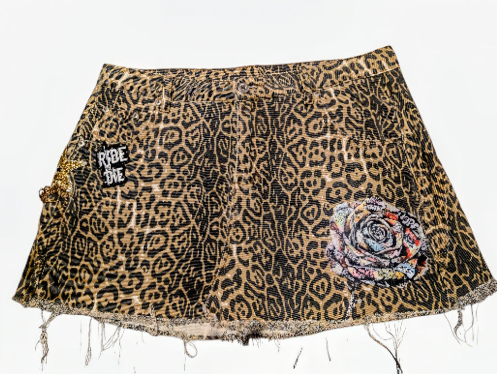 Leopard print denim skirt