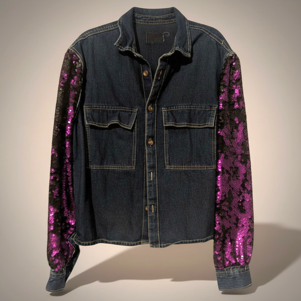 Sequins sleeved denim shirt/Jacket