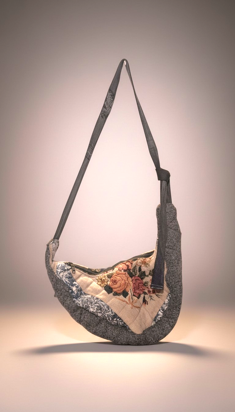 Quilted tapestry sling bag
