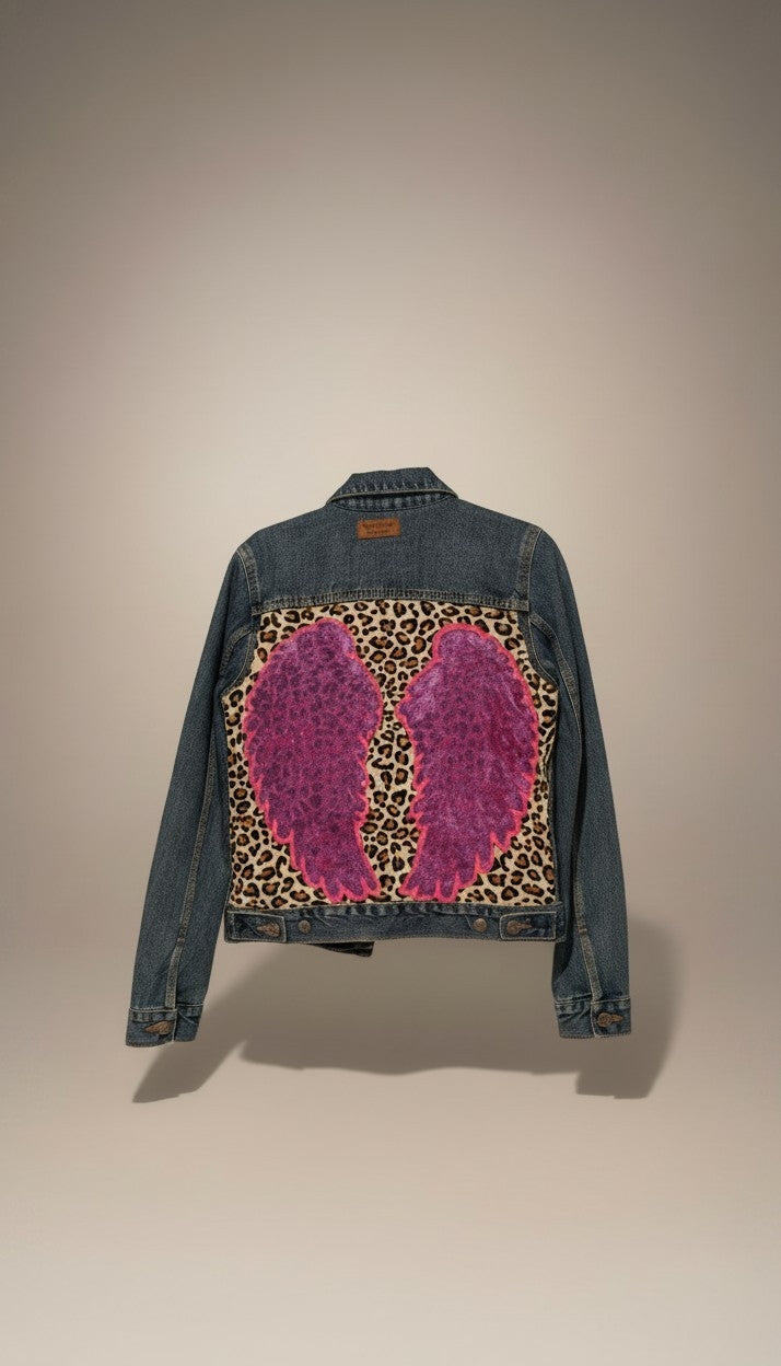 Leopard print wings Denim Jacket
