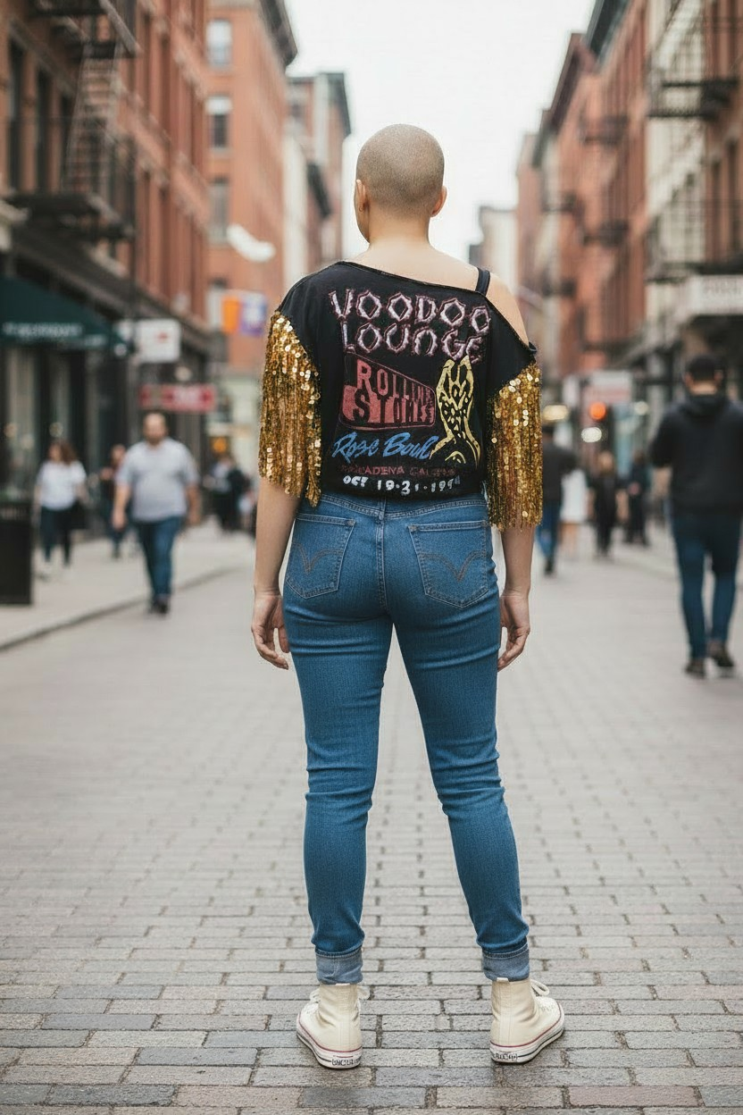 Sequins off the shoulder tshirt