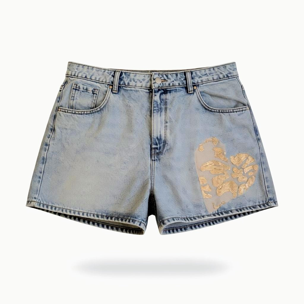 Gold sequined denim shorts