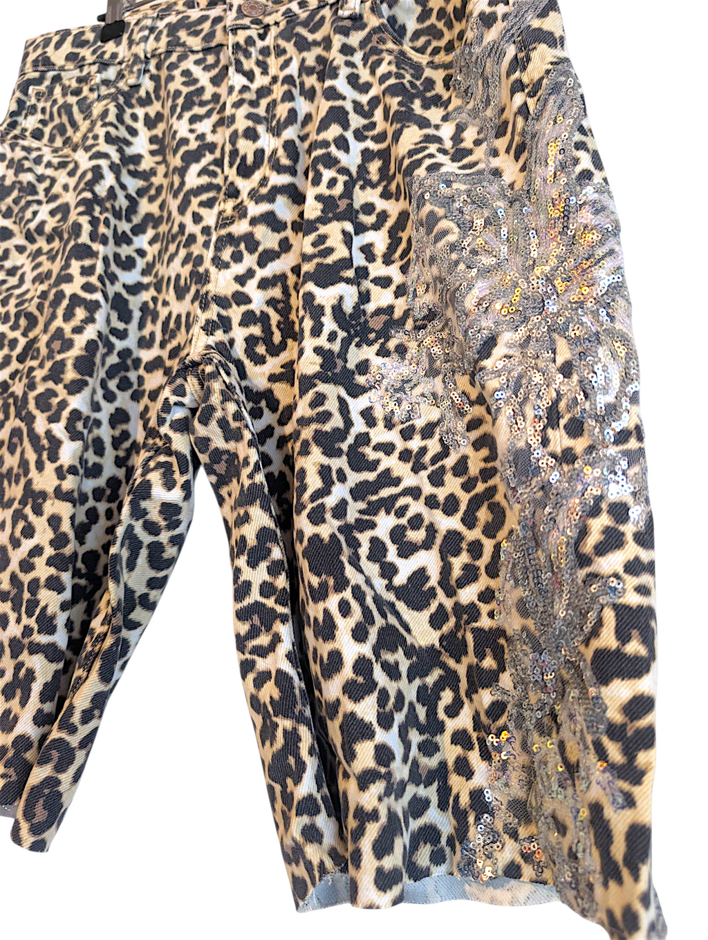Leopard sparkle denim shorts