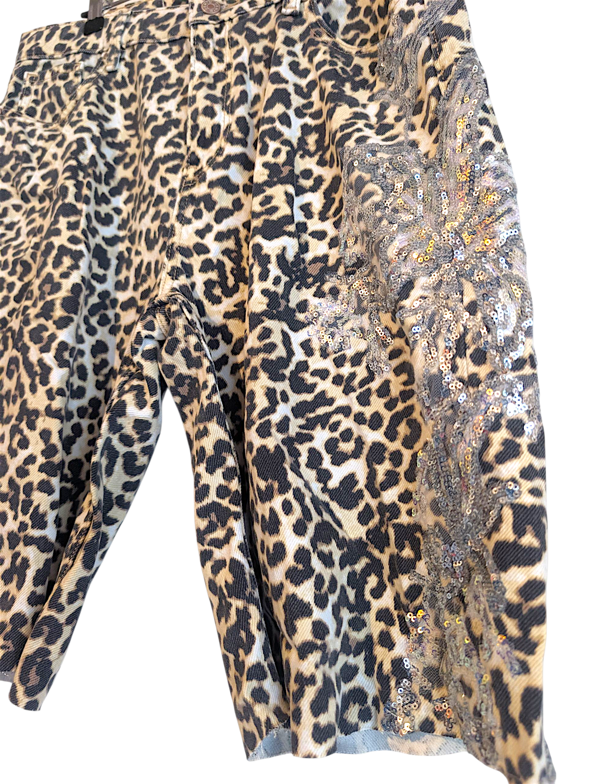Leopard sparkle denim shorts