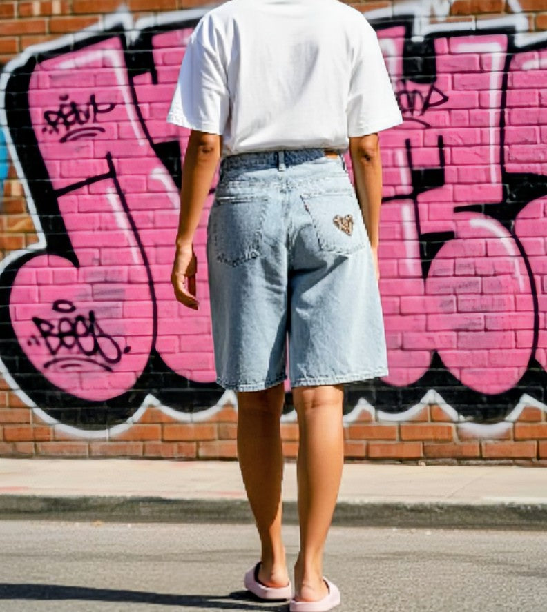 Girl power denim shorts