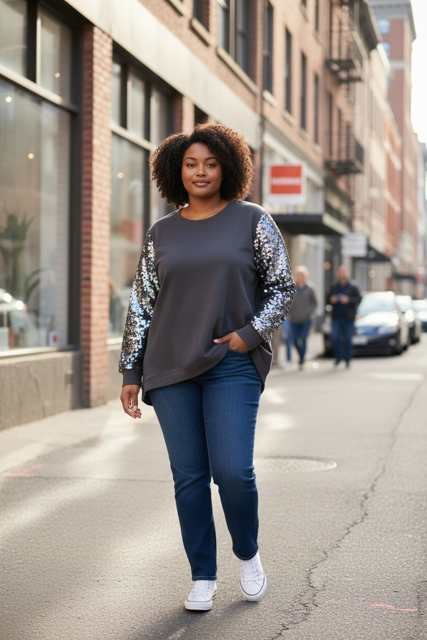 Sequin sleeved sweater
