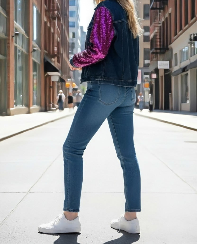 Sequins sleeved denim shirt/Jacket