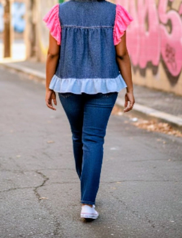 Denim frill shirt