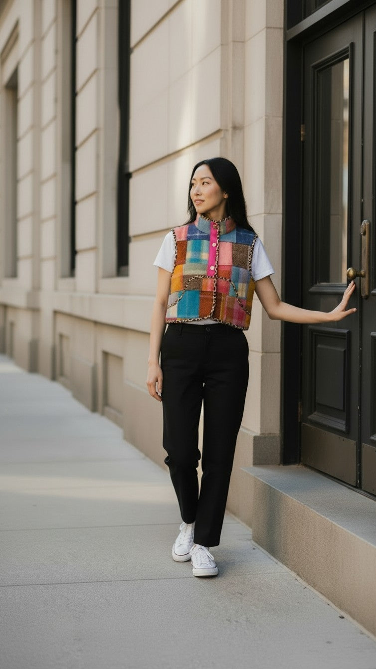 Patchwork oversized winter crop vest