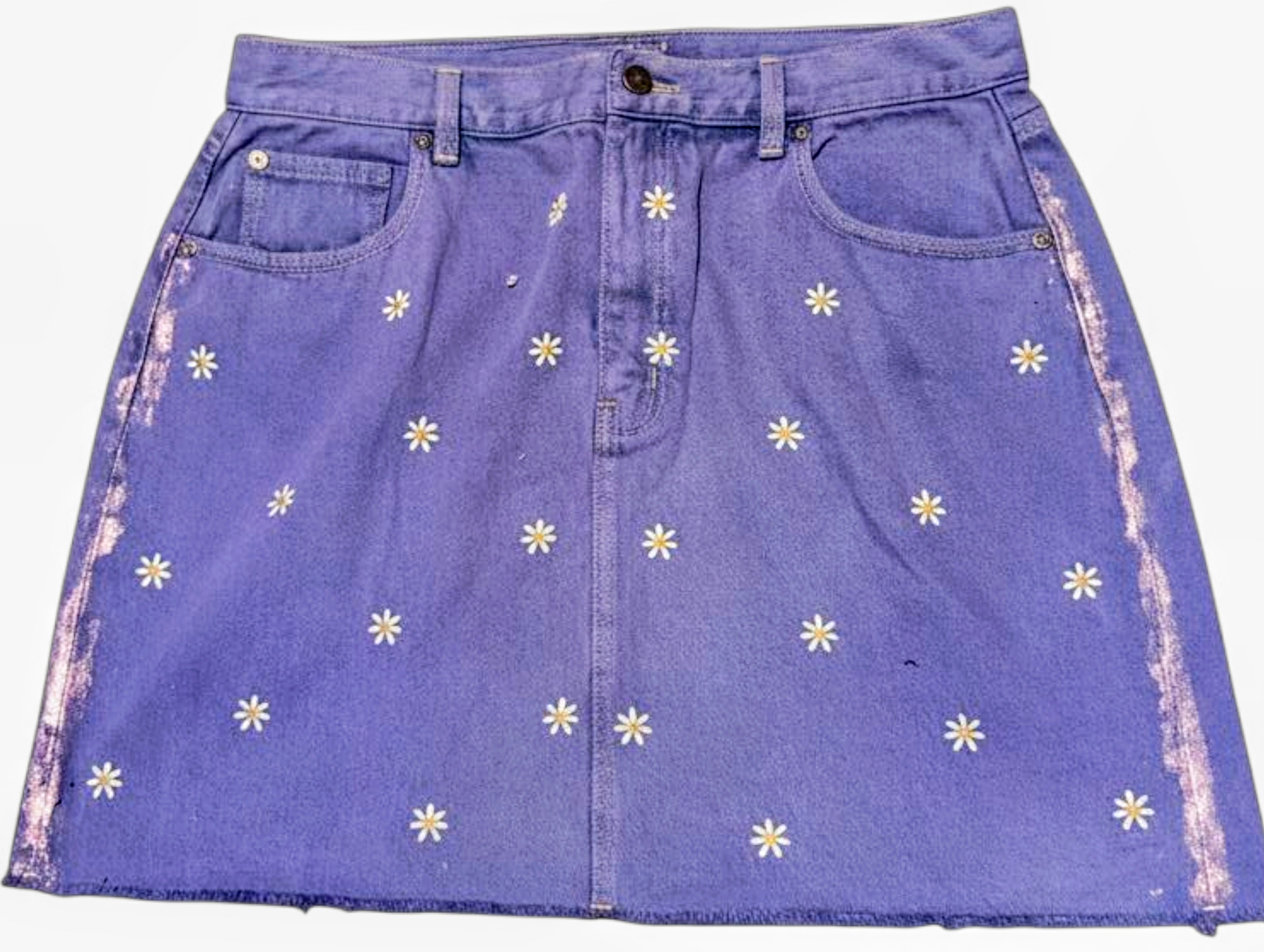Purple daisy denim skirt
