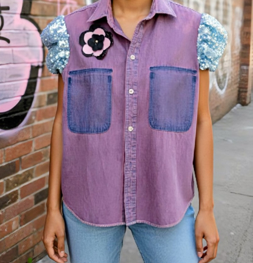 Pink denim shirt