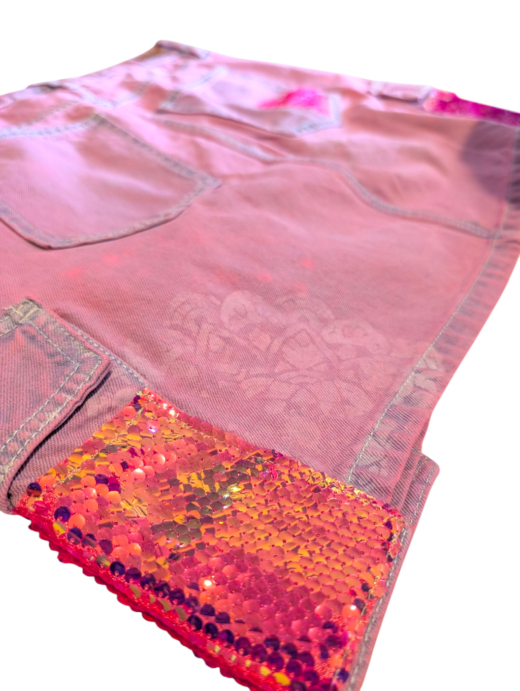 Pink sparkle denim skirt
