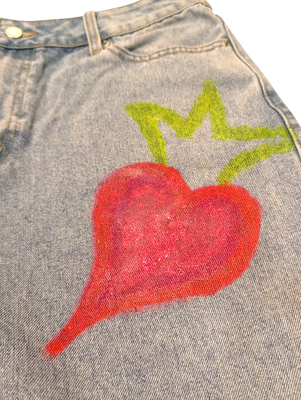 Painted denim shorts