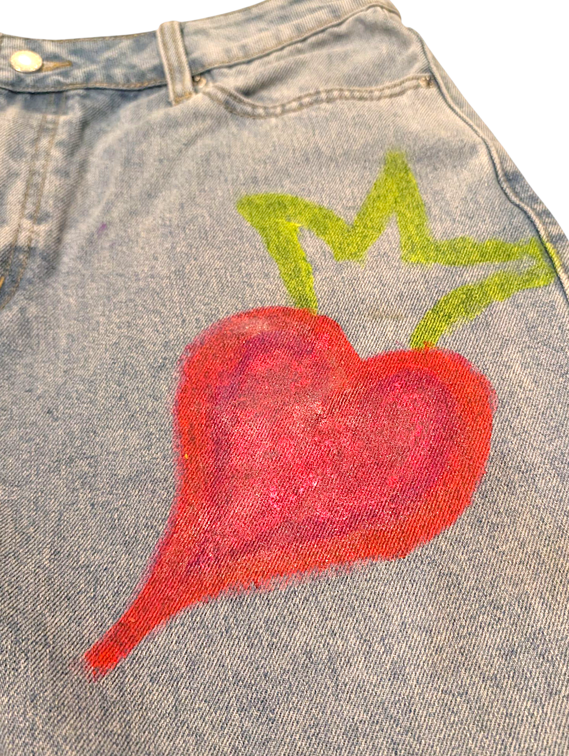Painted denim shorts