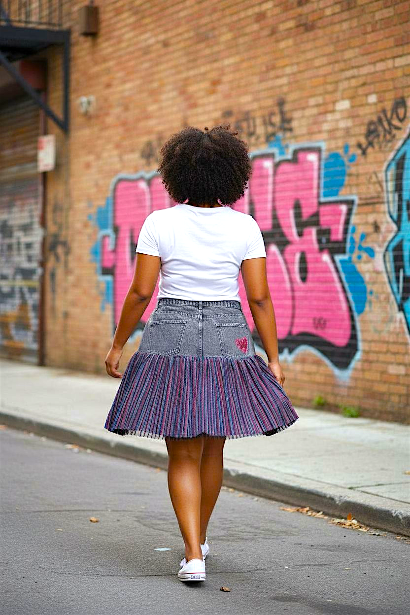 Reworked denim skirt