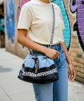 Denim patchwork tote
