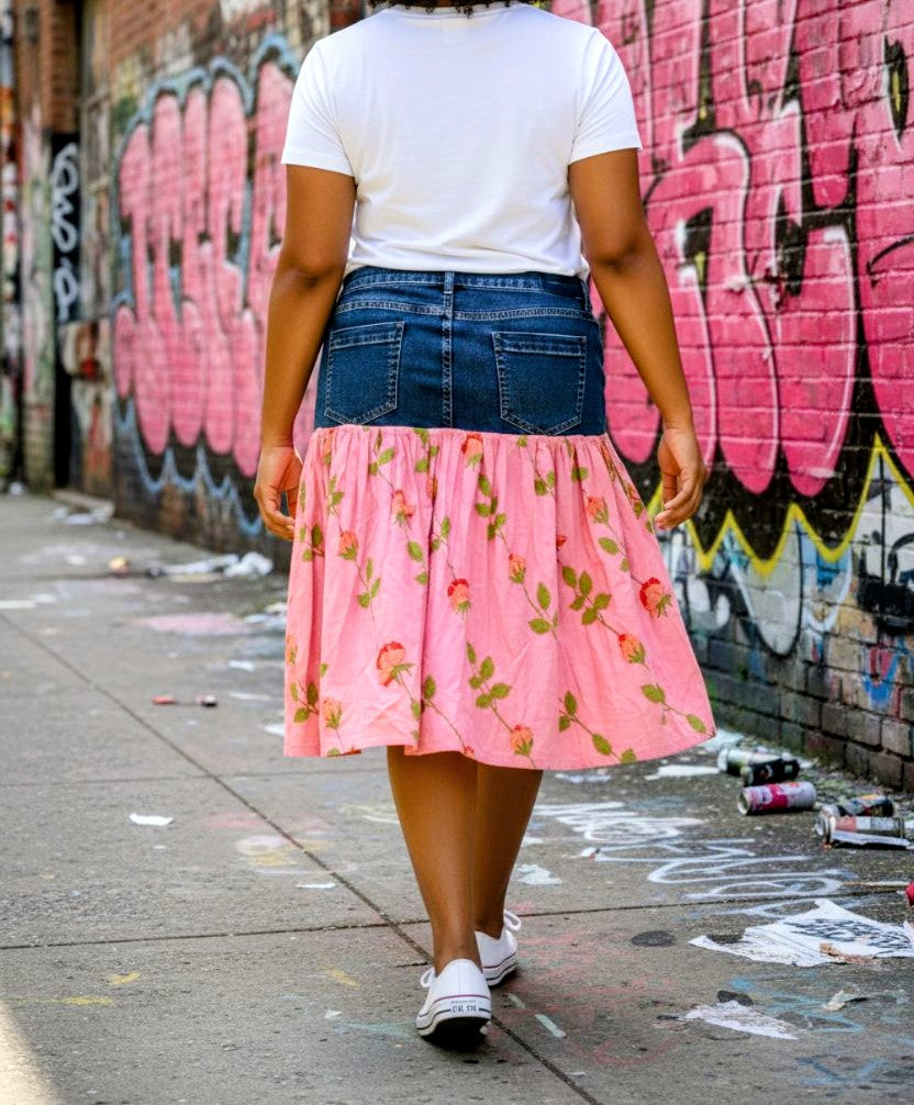 Denim patchwork skirt