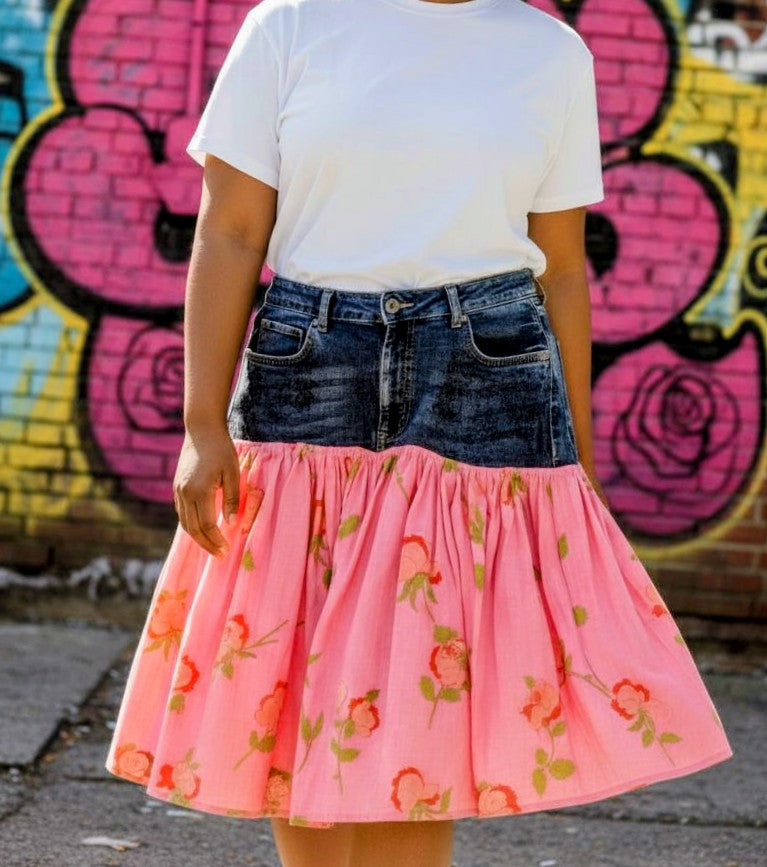 Denim patchwork skirt