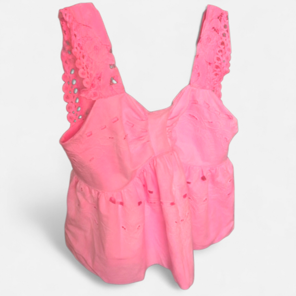 Fluro pink vintage embroidered sweetheart tank